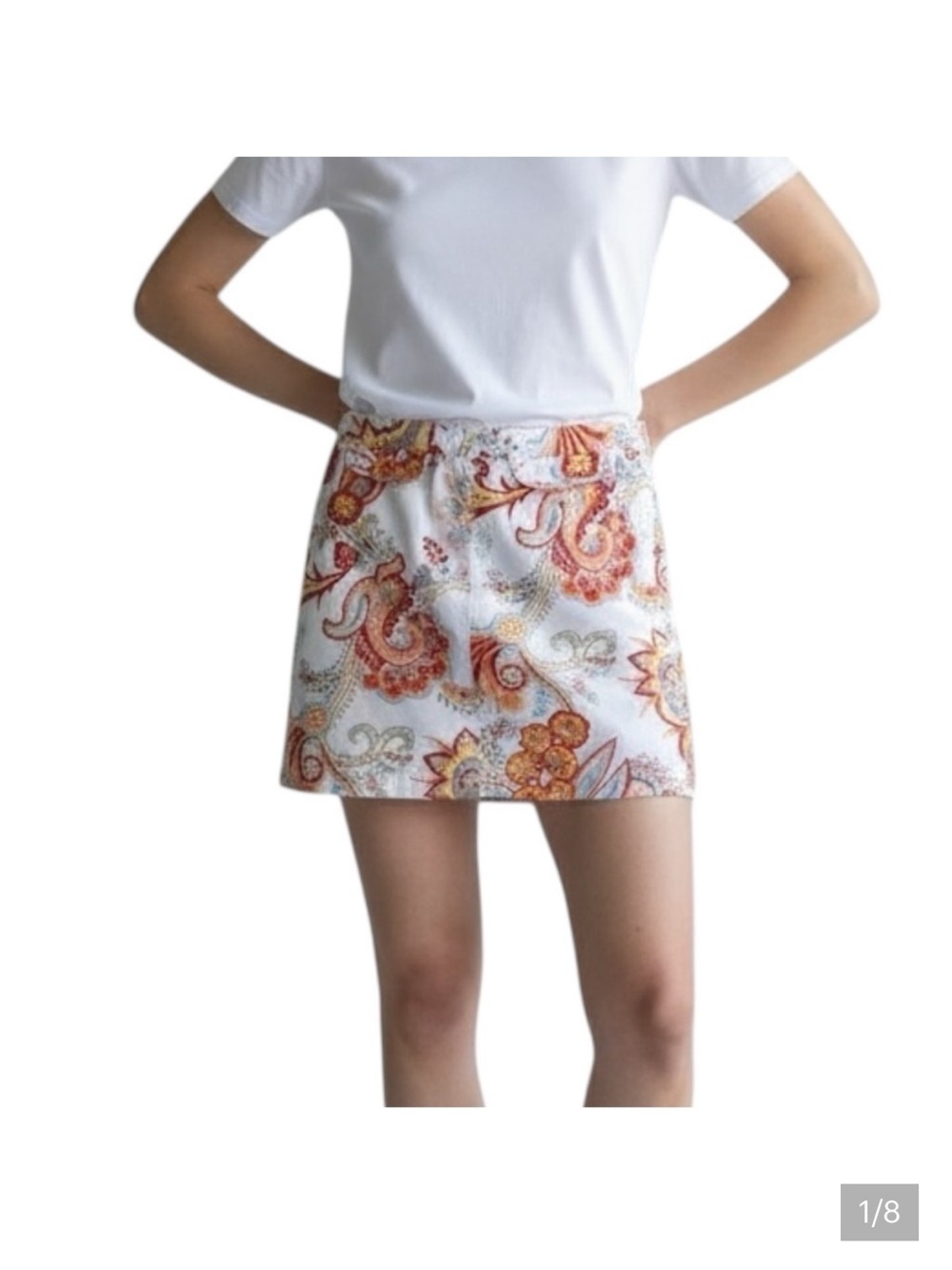 TOMMY HILFIGER Cotton White w/ Multi colored Paisley Skirt Size 14